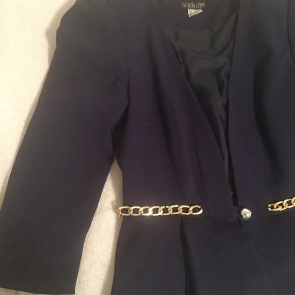 Venus Navy Chain Accent Peplum Jacket - Picture 3 of 6